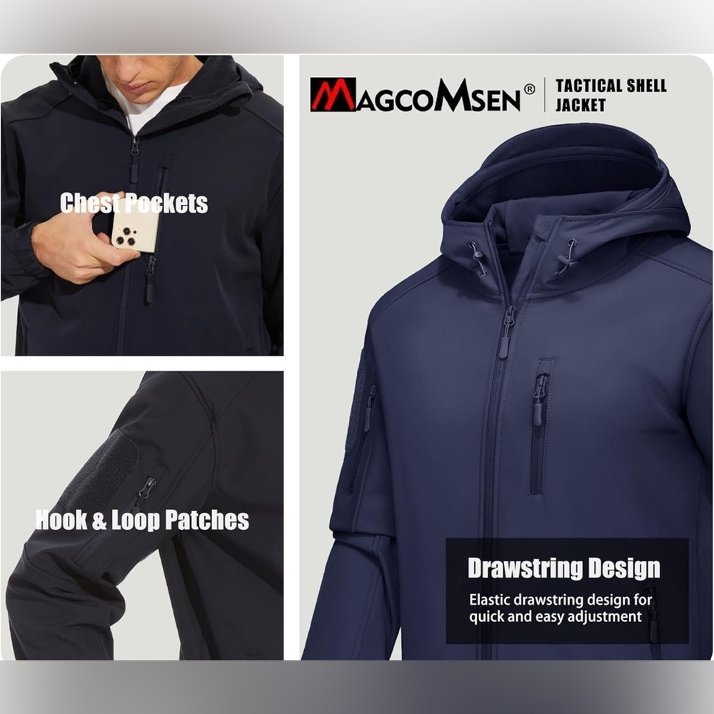 NEW- Men's Tactical 6 Pocket Fleece Lined Water Resistant Soft Shell Jacket - Picture 4 of 10